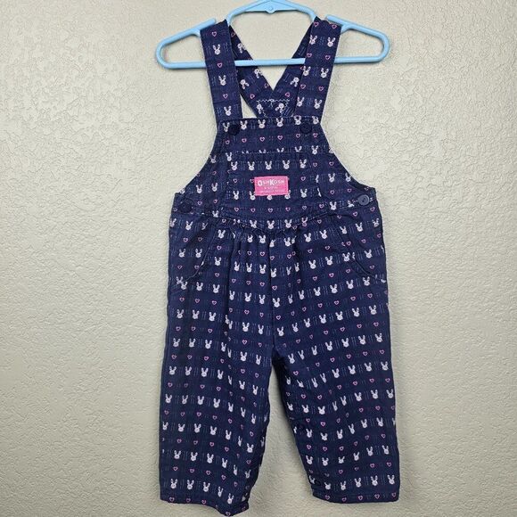 OshKosh B'gosh Other - OshKosh B'gosh Girl 18 Months Vestbak Denim Overalls Bunny Rabbit Hearts Vintage